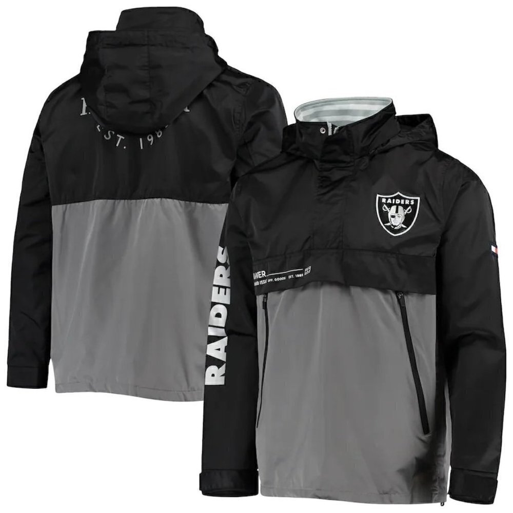 NWT Men's Las Vegas Raiders Tommy Hilfiger Black/Gray Anorak Hoodie Quarter-Zip